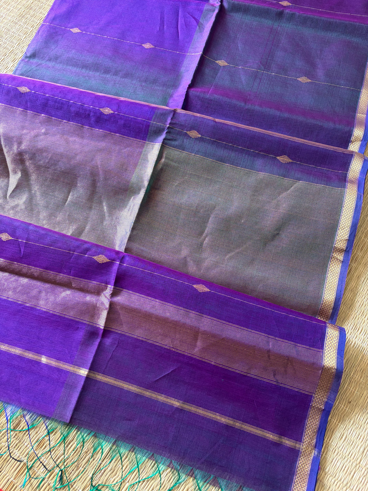Purple Shaded Silk & Cotton Maheshwari Handwoven Saree