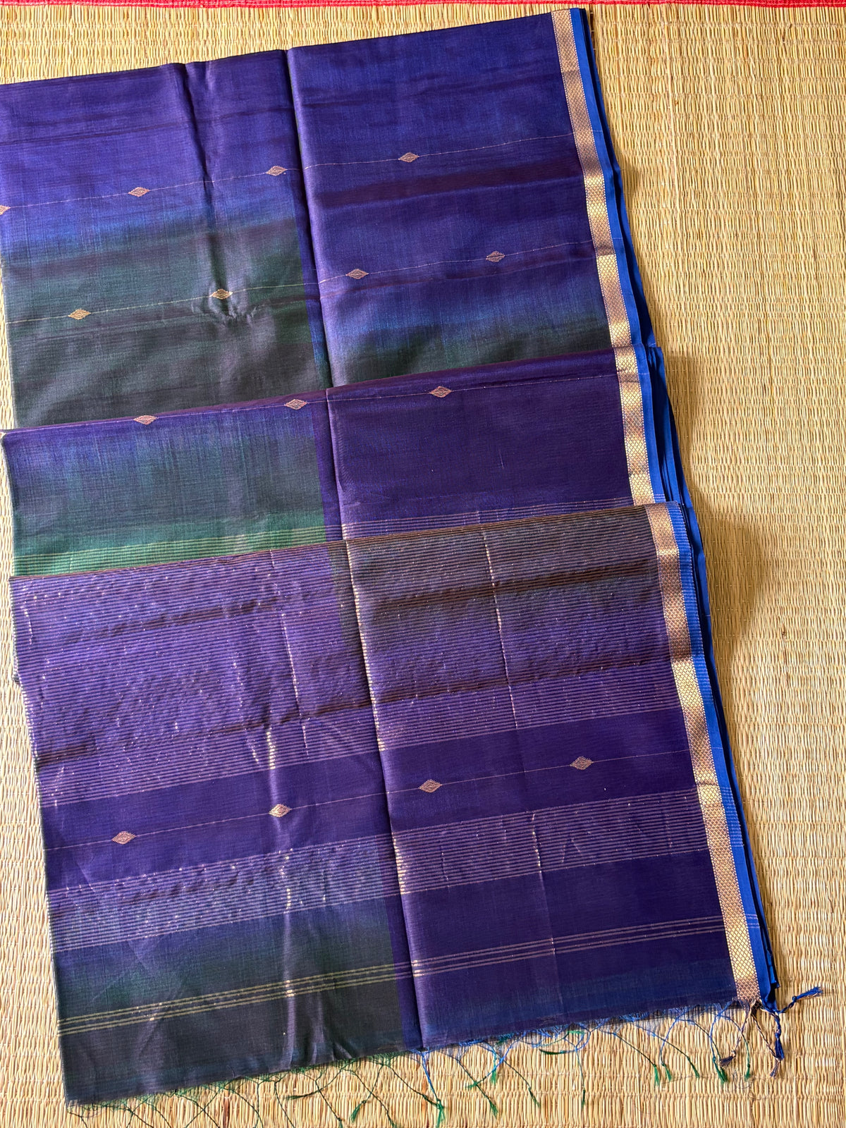 Purple Tint Shaded Silk & Cotton Maheshwari Handwoven Saree