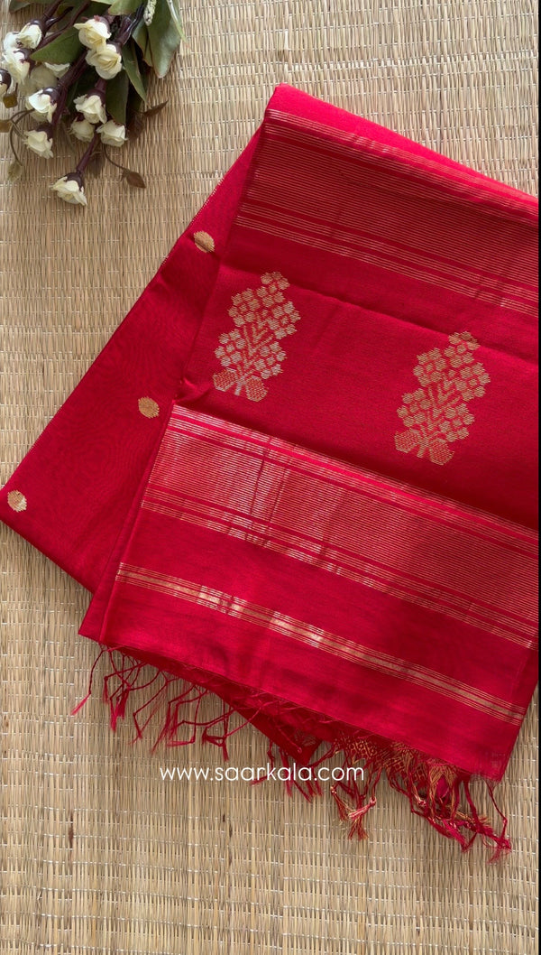 Floral Buta Red Maheshwari Handloom Saree