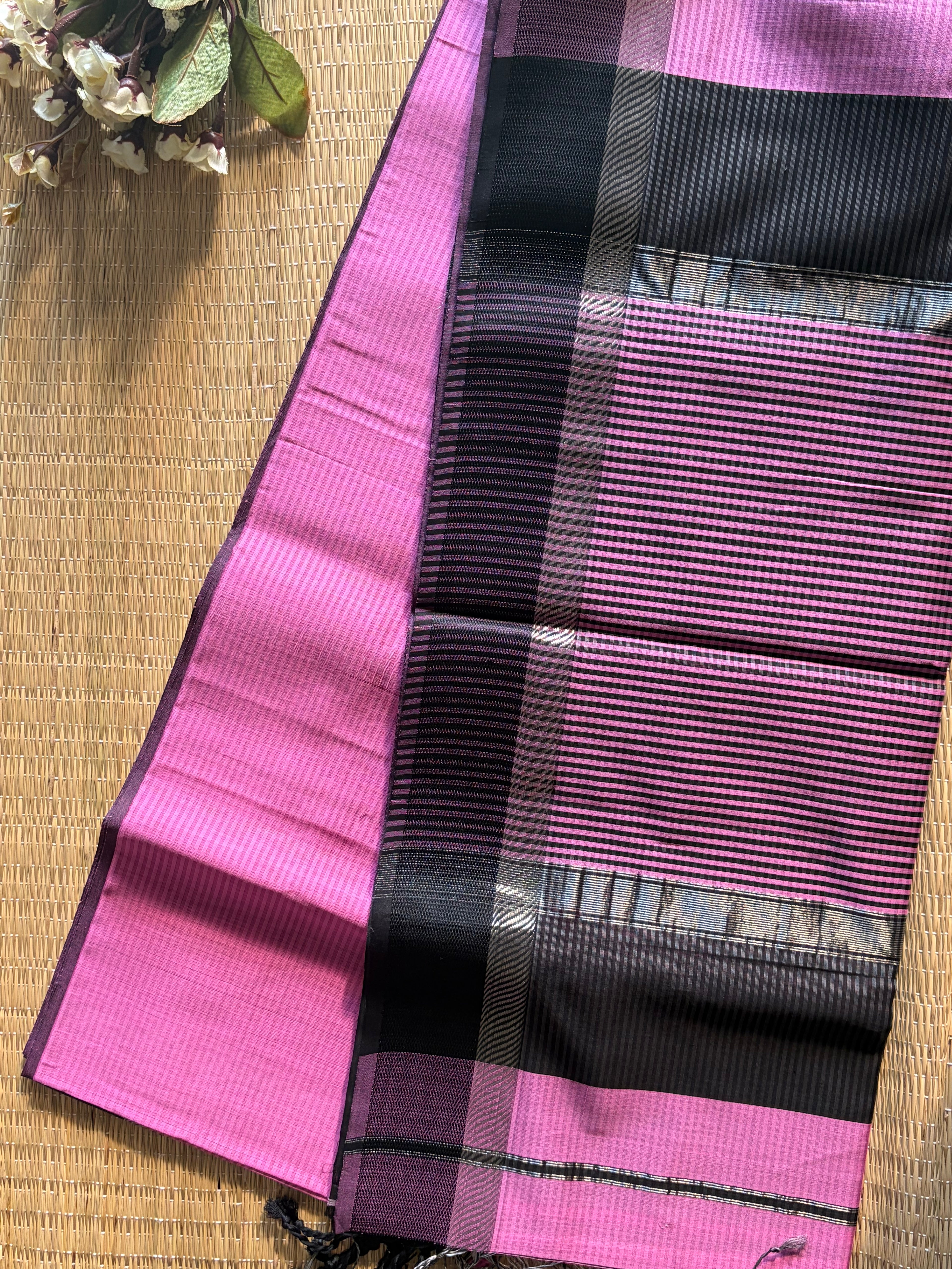 Leher Pink Maheshwari silk and cotton Saree