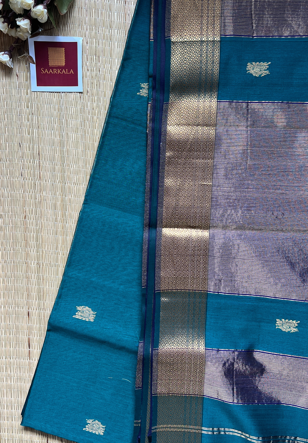 Morni Rama Green Maheshwari Handloom Silk Cotton Saree