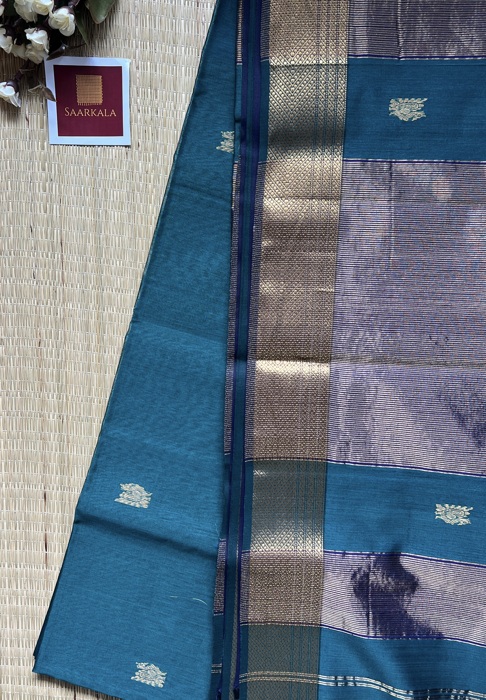 Morni Rama Green Maheshwari Handloom Silk Cotton Saree