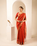 Checks Red Maheshwari Handloom Saree