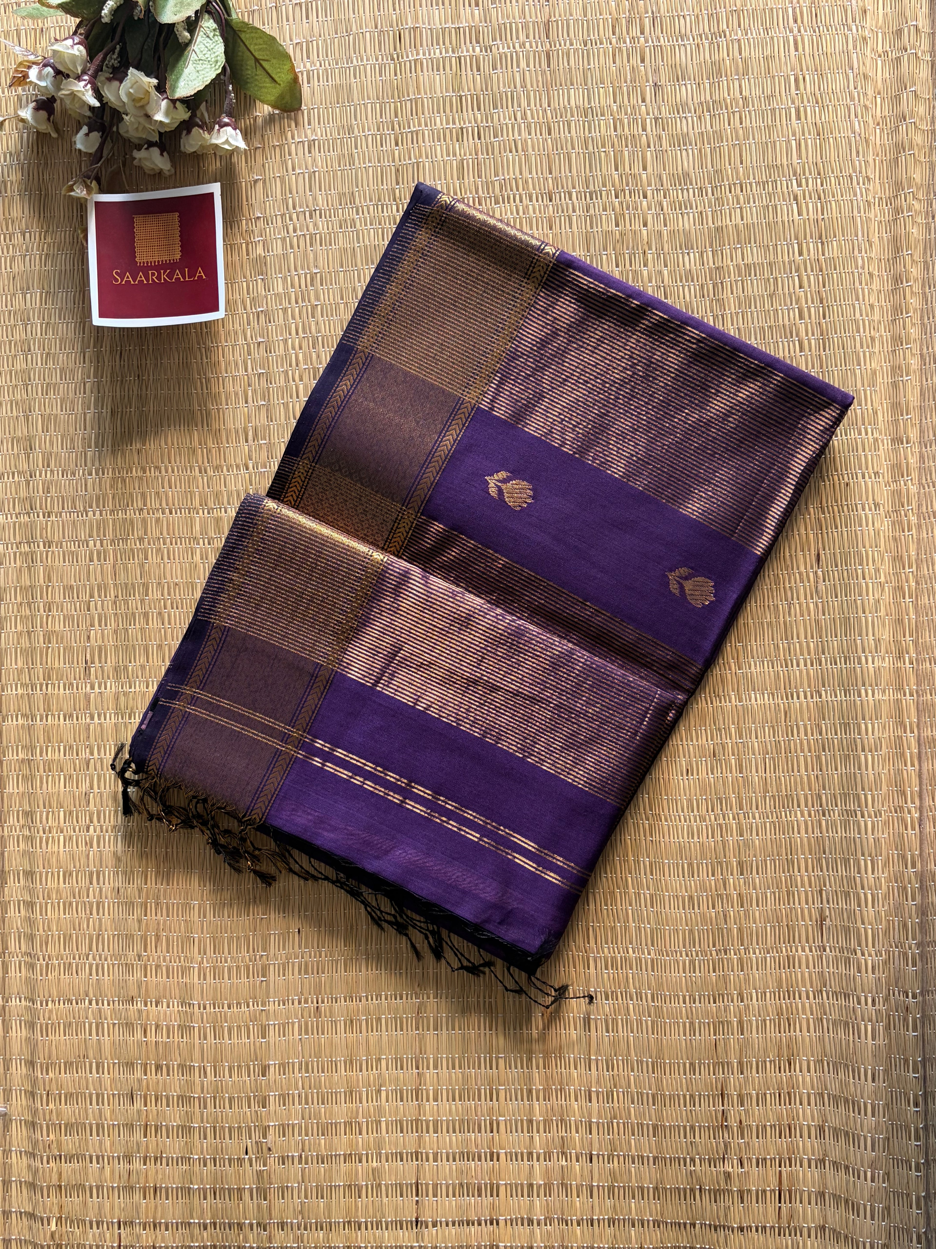Violet Lotus Maheshwari silk and cotton Lotus Butta Saree