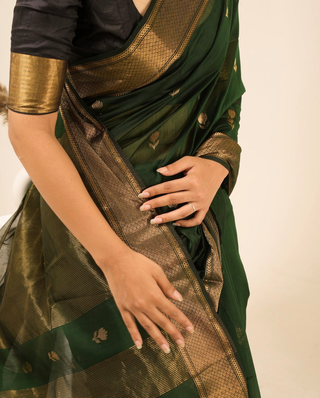 Lotus Green Maheshwari Handloom Saree