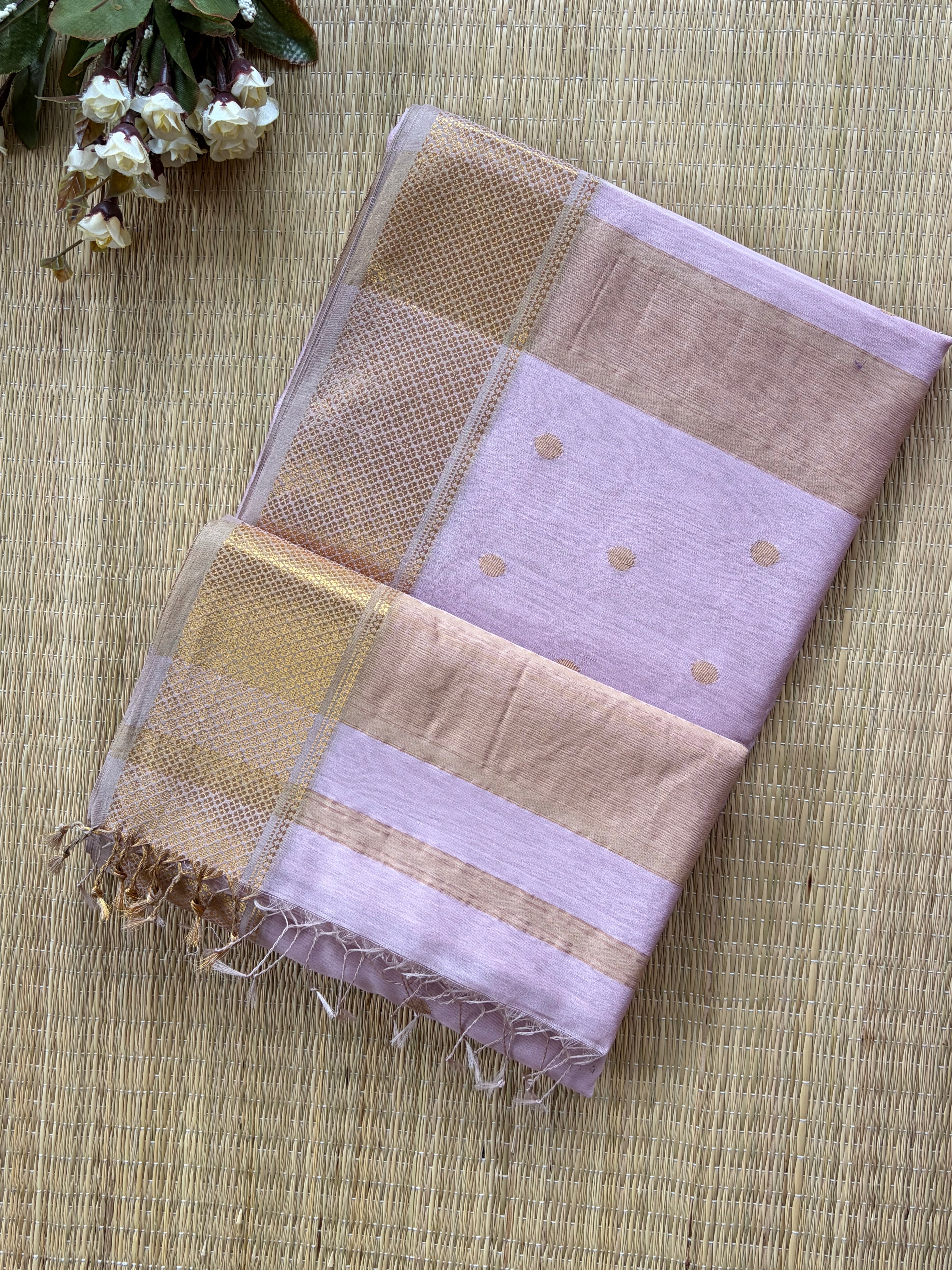 Sikka Lilac Maheshwari Handloom Saree