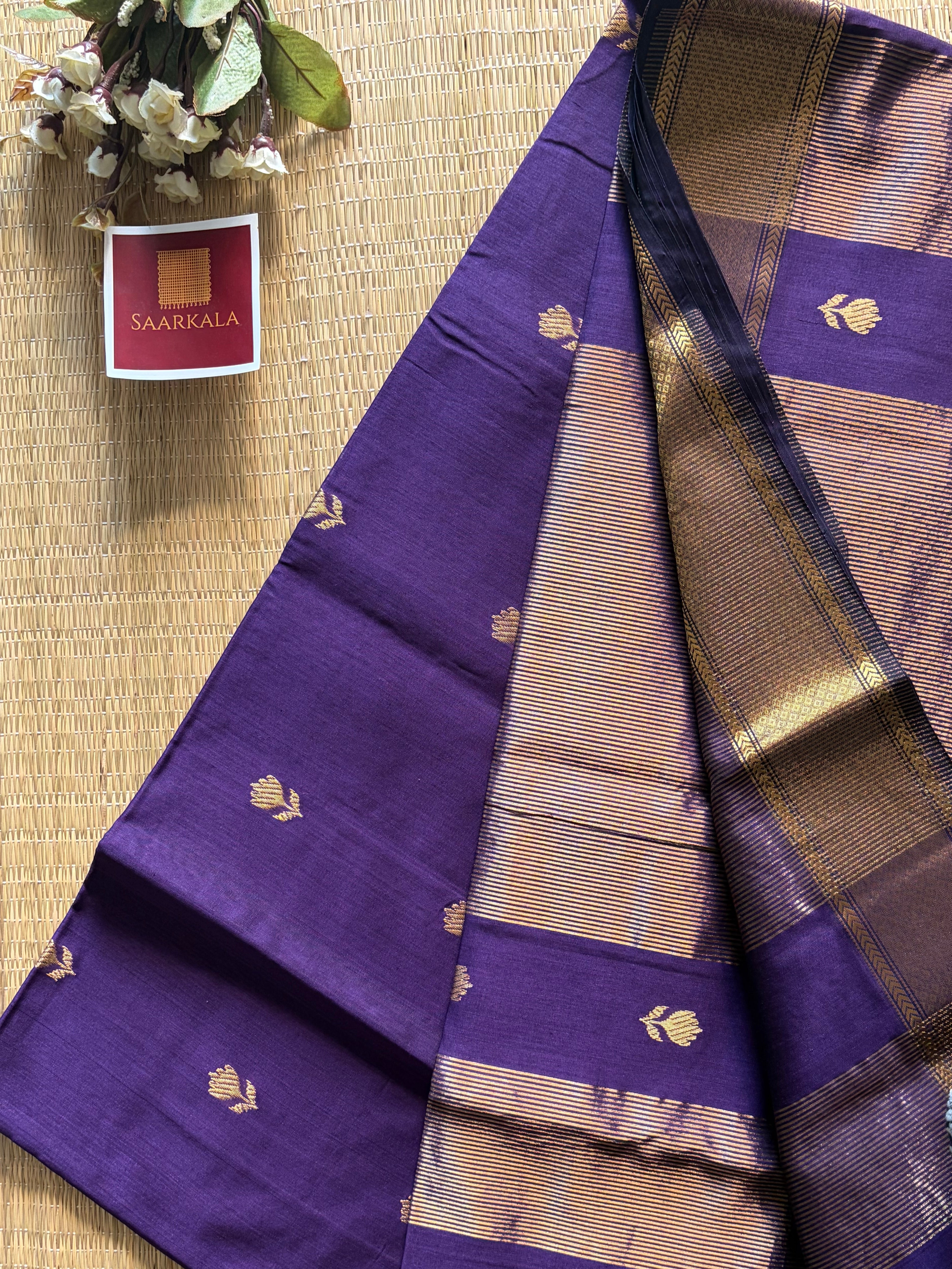 Violet Lotus Maheshwari silk and cotton Lotus Butta Saree