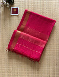 Rani Checked Maheshwari Handwoven Saree with Gold Zari Border