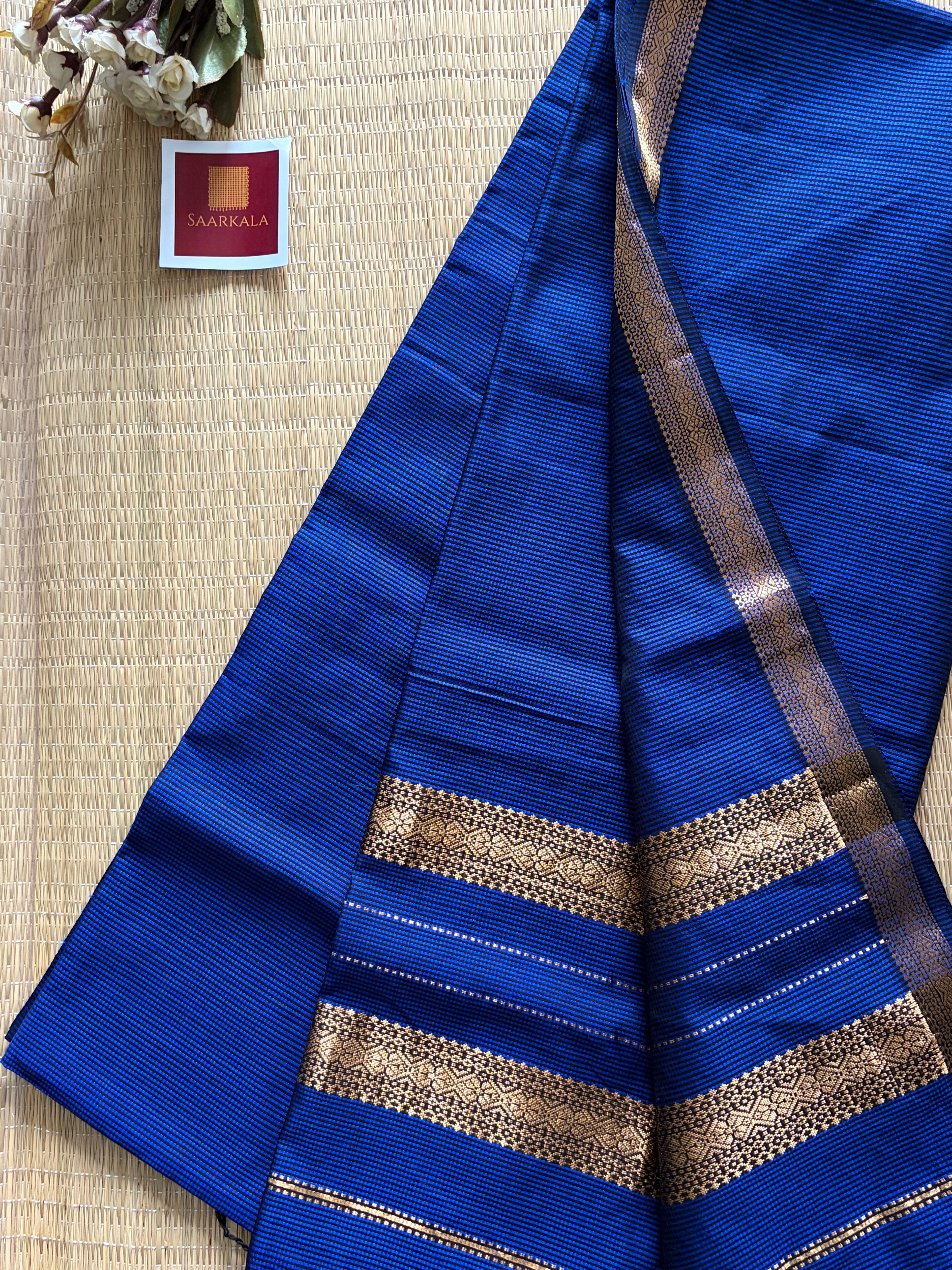 Garbh Reshmi Blue Maheshwari Handloom Saree