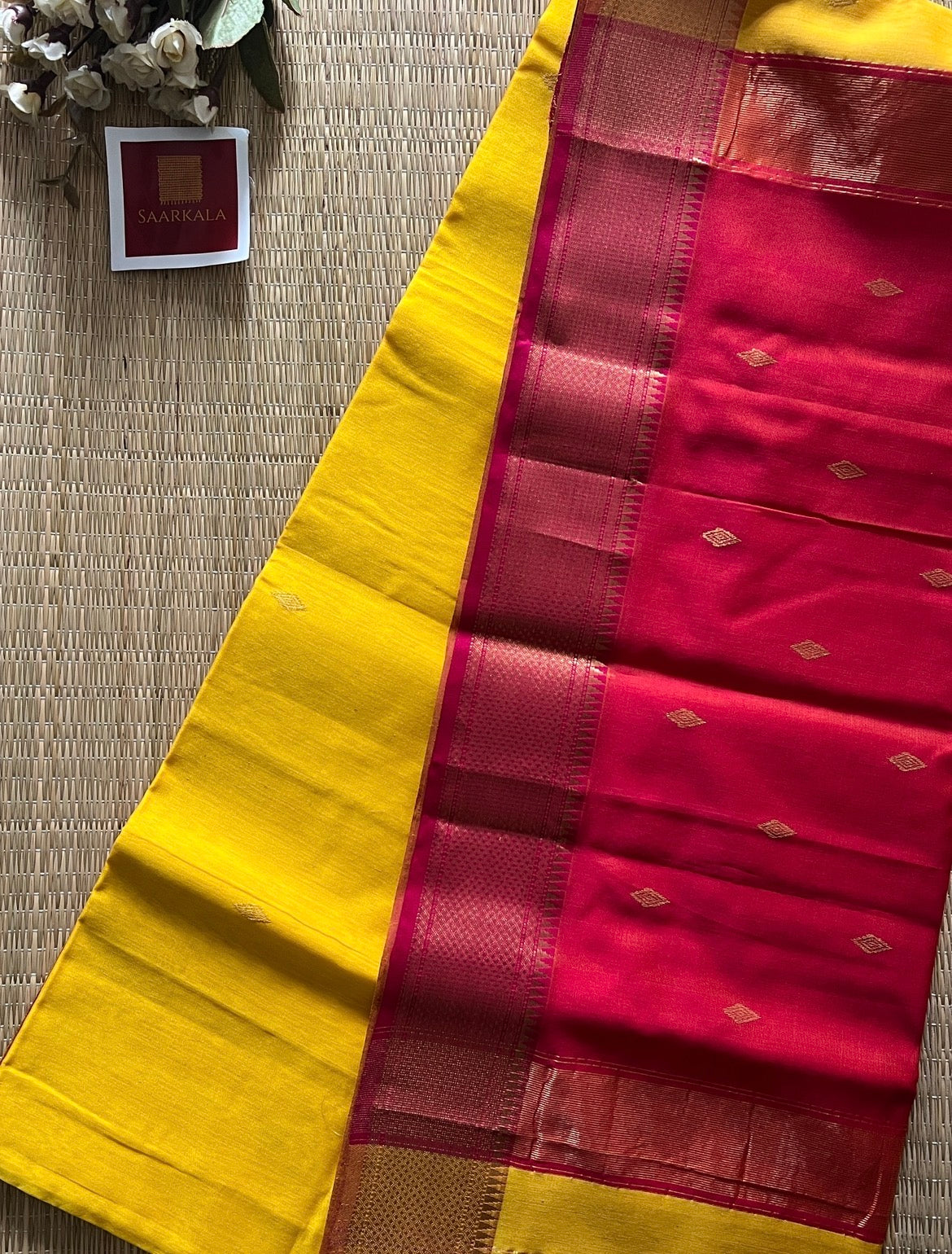 Karvath Pink Yellow silk & cotton pure Handloom saree