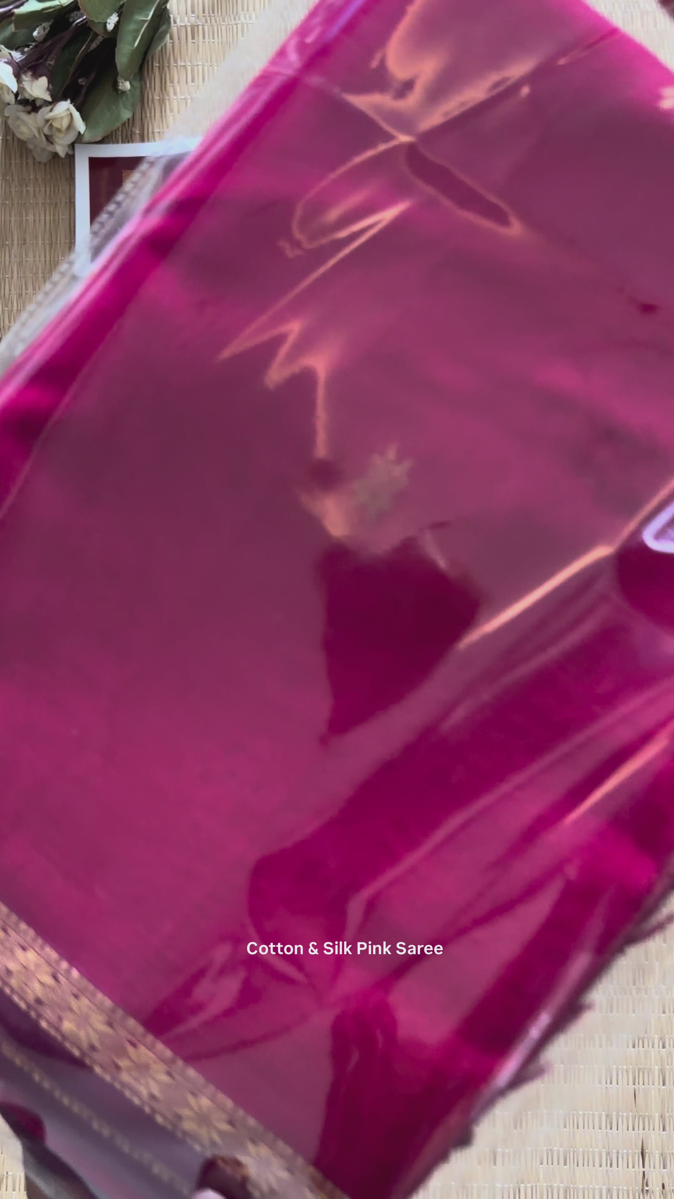 Magenta Kinari Self Pink Chameli Maheshwari Handloom Silk Cotton Saree